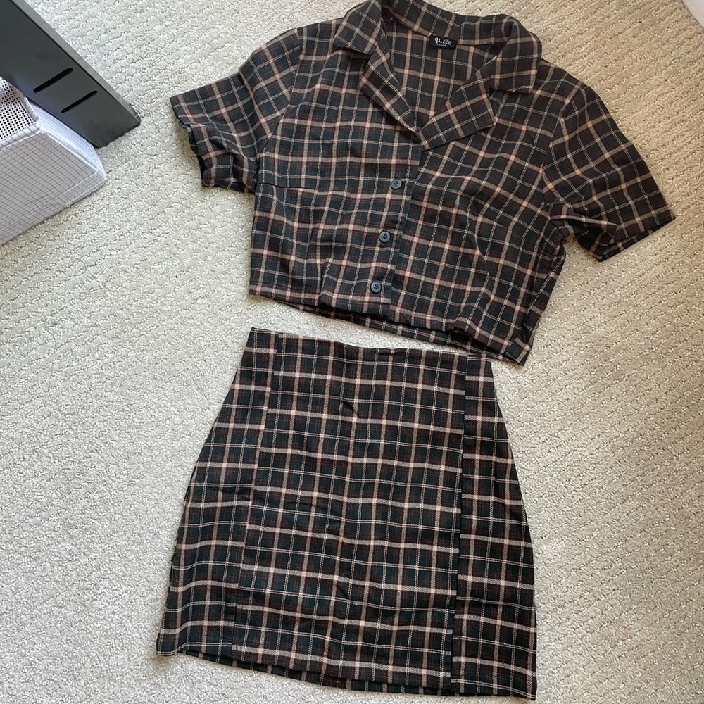 Brandy Melville plaid matching mini skirt set